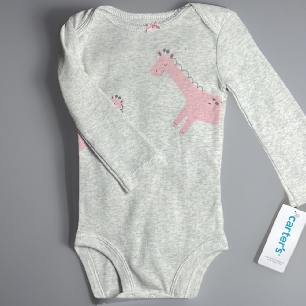 Carter's Gray and Pink Giraffe Print Baby Onesie - Picture 1 of 4